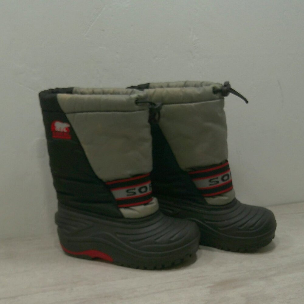 Sorel Waterproof Gray Red Youth Cub LIA Winter Snow Boots w/ Inserts Size 13